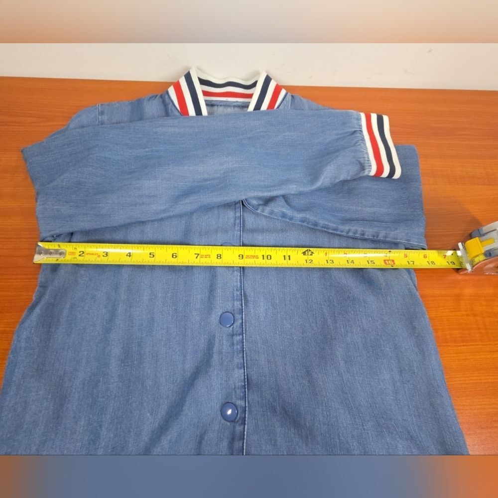 MOSSIMO SUPPLY CO Womens Chambray Denim Bomber Jacket XS Snap Button Pockets EUC - Picture 6 of 10